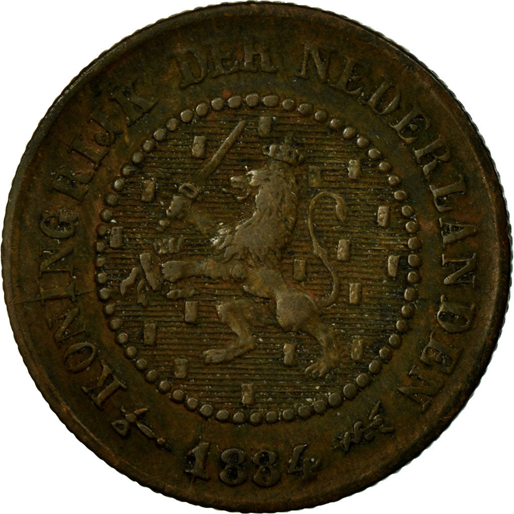 Coin, Netherlands, William III, 1/2 Cent, 1884, VF(30-35), Bronze, KM:109.1