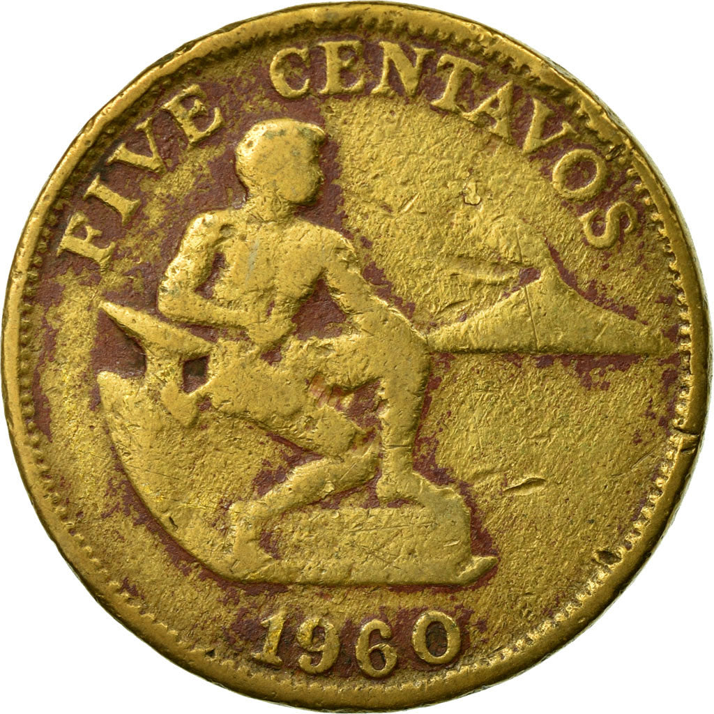 Coin, Philippines, 5 Centavos, 1960, F(12-15), Brass, KM:187