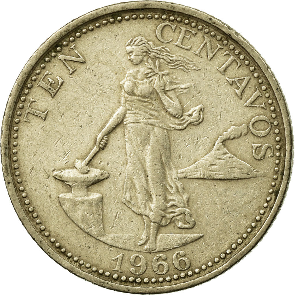 Coin, Philippines, 10 Centavos, 1966, EF(40-45), Copper-Nickel-Zinc, KM:188
