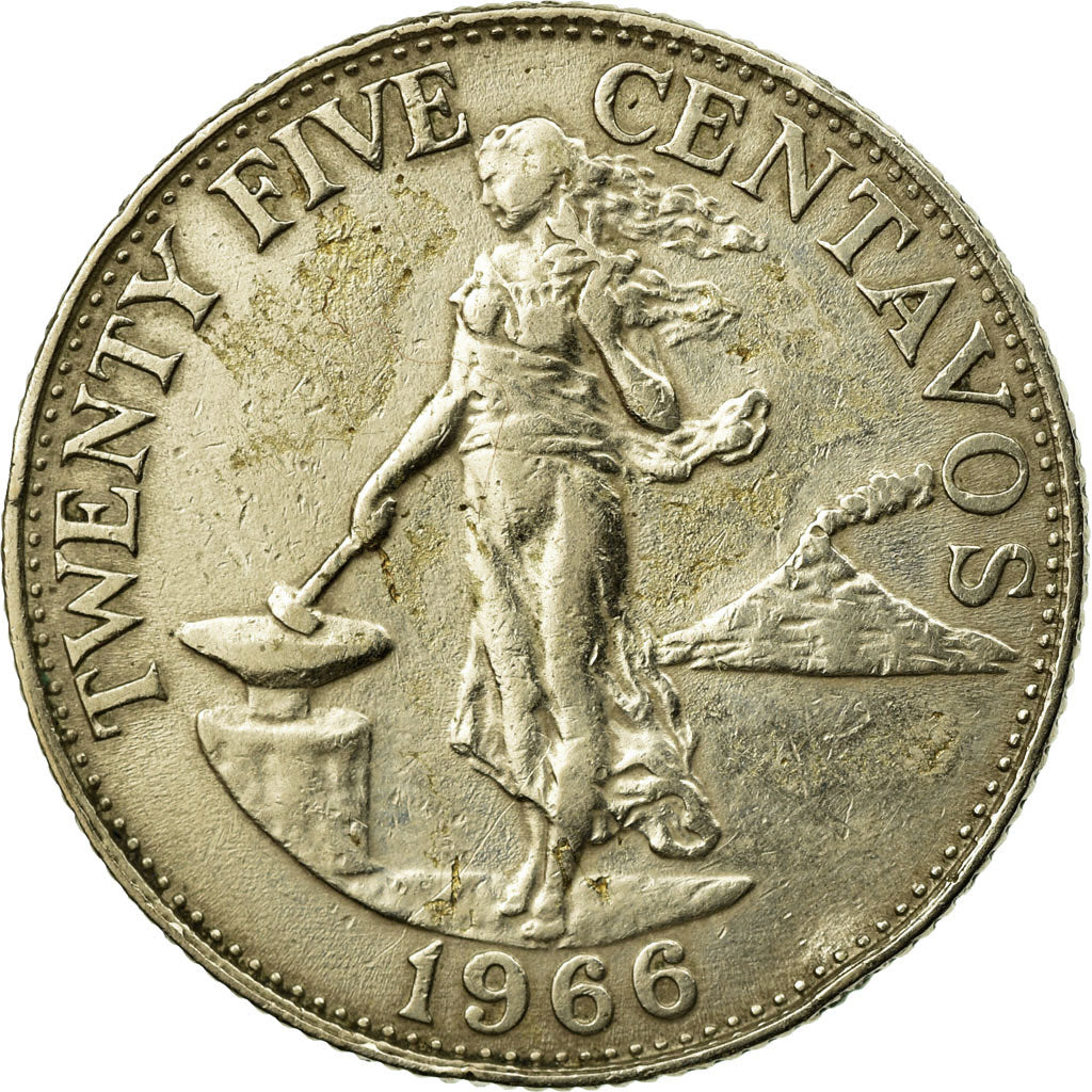 Coin, Philippines, 25 Centavos, 1966, EF(40-45), Copper-Nickel-Zinc, KM:189.2
