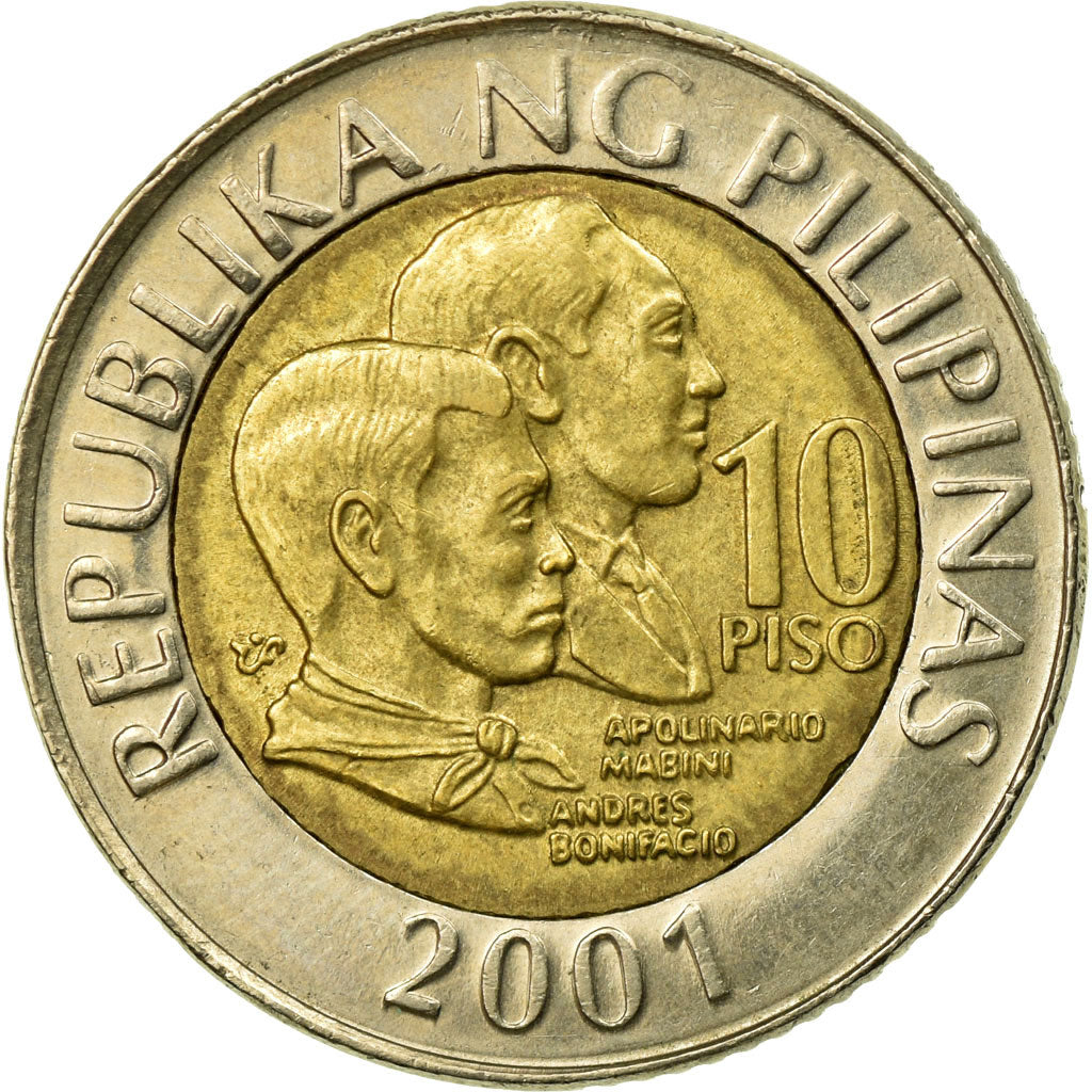 Moneda, Filipinas, 10 Piso, 2001, Manila, MBC, Bimetálico, KM:278