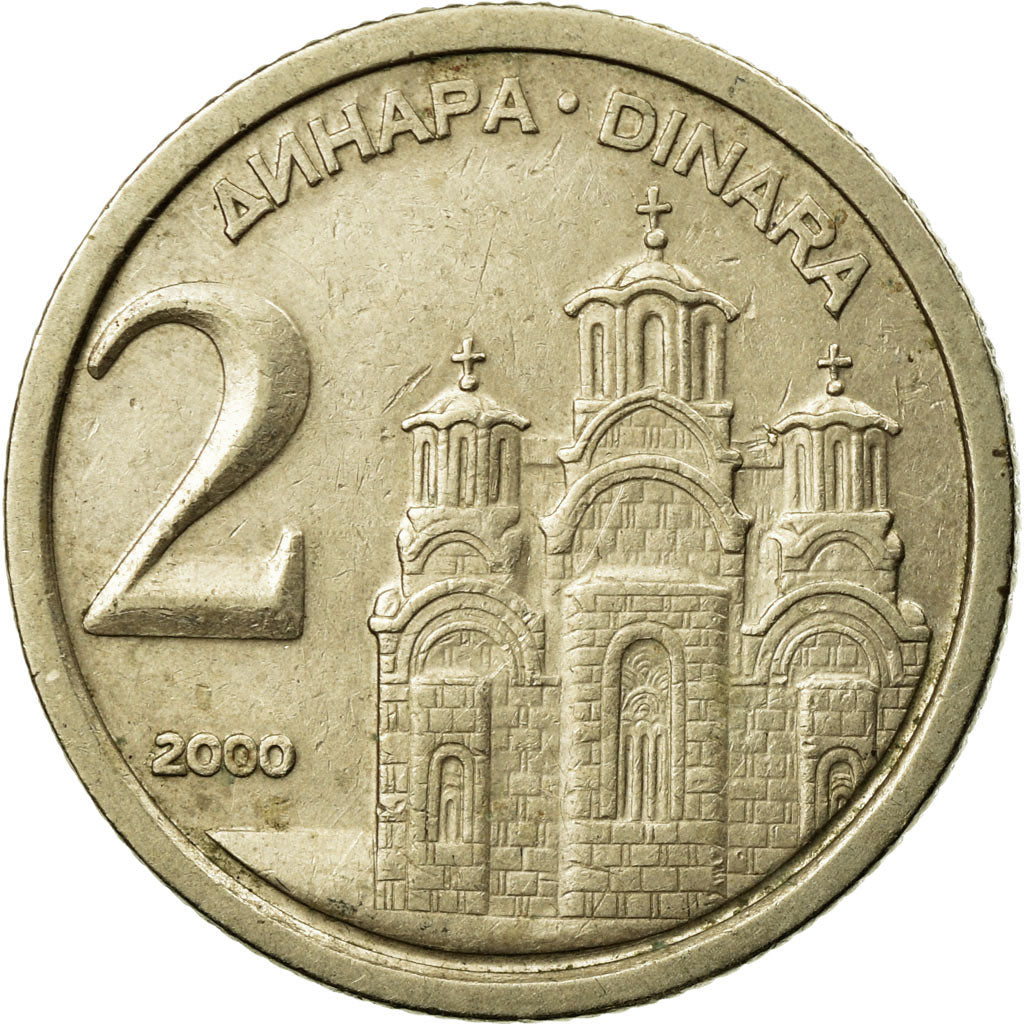 Coin, Yugoslavia, 2 Dinara, 2000, Belgrade, EF(40-45), Copper-Nickel-Zinc