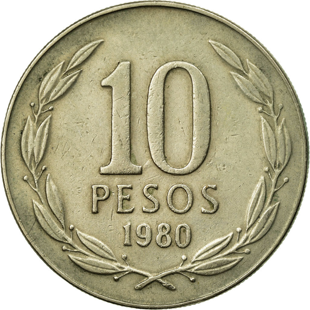 Moneda, Chile, 10 Pesos, 1980, MBC, Cobre - níquel, KM:210