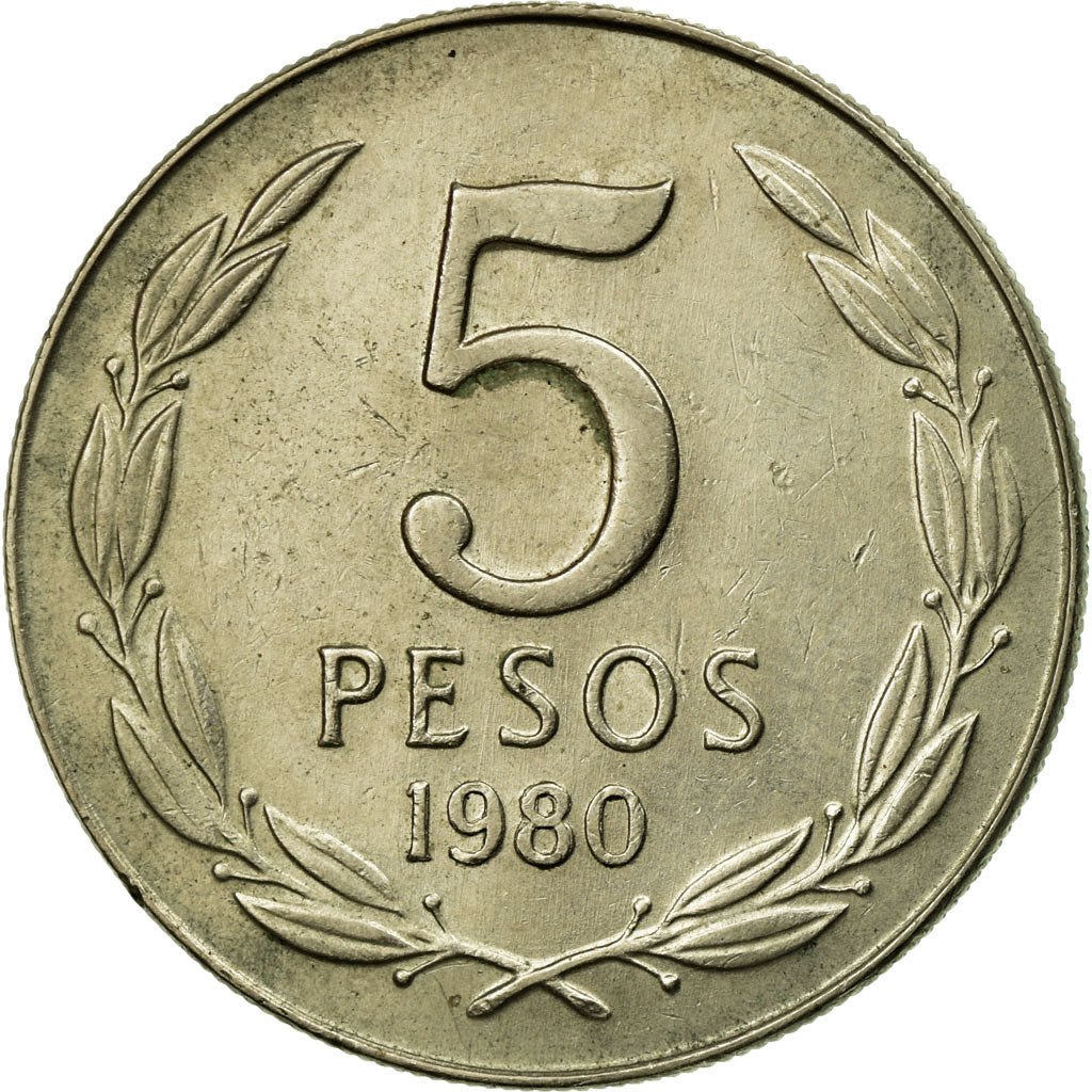 Moneda, Chile, 5 Pesos, 1980, MBC, Cobre - níquel, KM:209