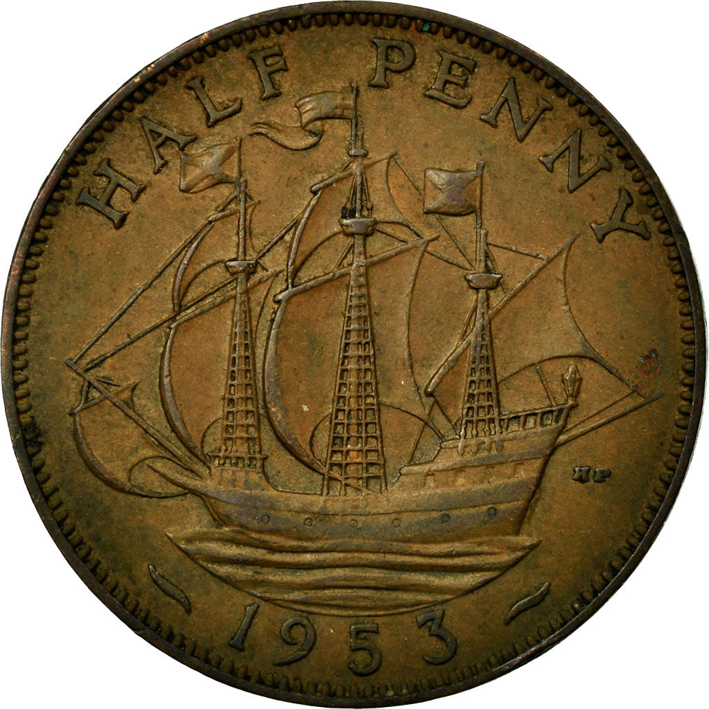 Monnaie, Grande-Bretagne, Elizabeth II, 1/2 Penny, 1953, TTB, Bronze, KM:882