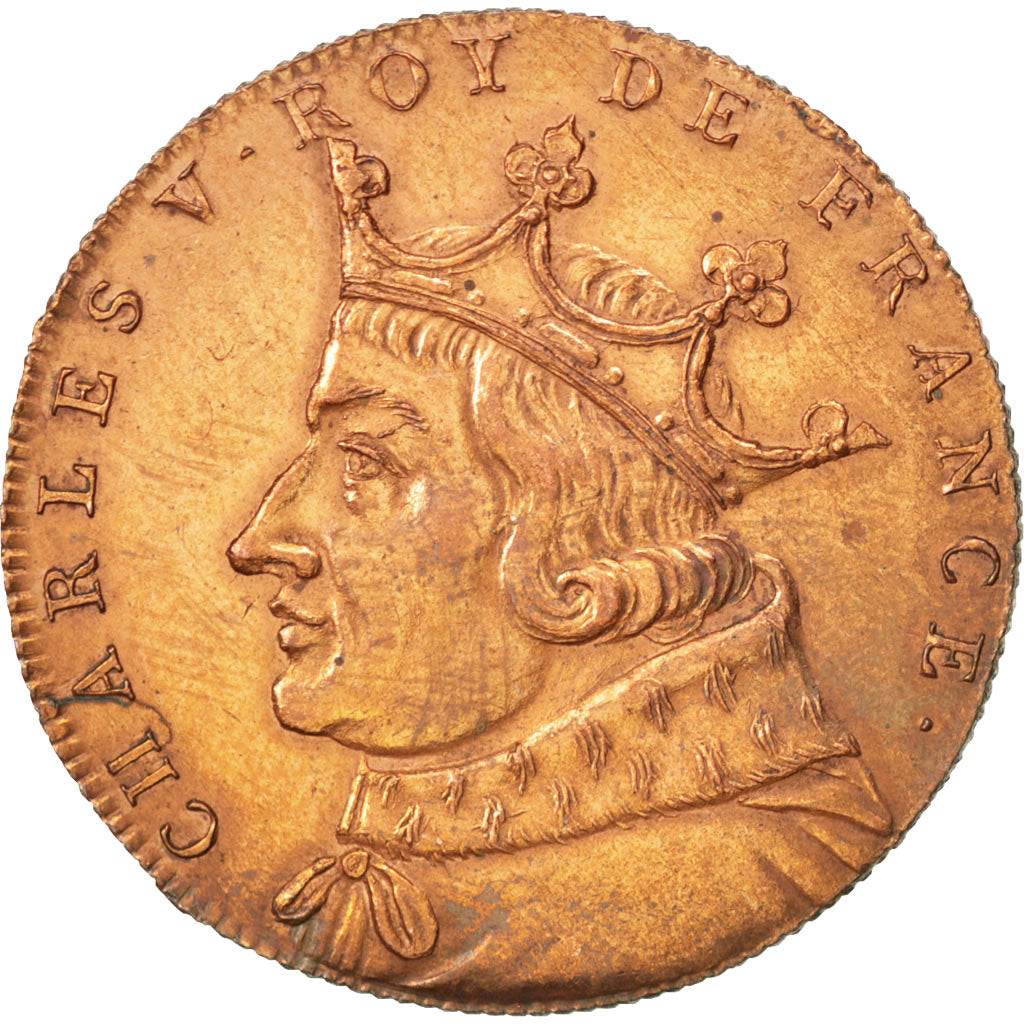 FRANCE, History, Charles V, Medal, AU(50-53), Copper, 32, 14.20