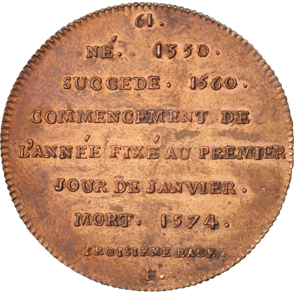 FRANCE, History, Charles IX, Medal, AU(50-53), Copper, 32, 13.60