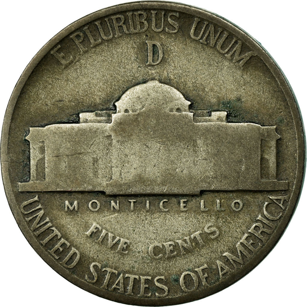 Coin, United States, Jefferson Nickel, 5 Cents, 1943, U.S. Mint, Denver