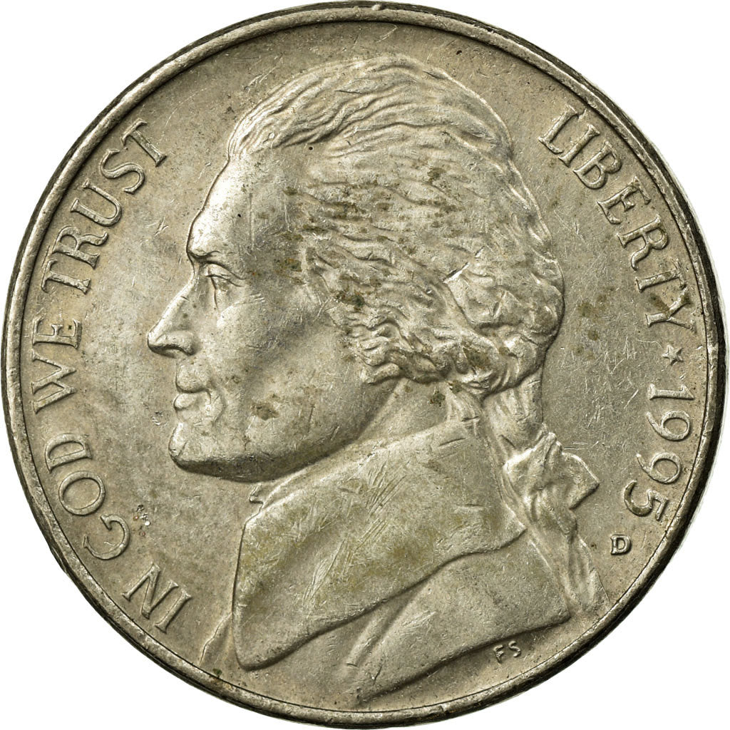 Coin, United States, Jefferson Nickel, 5 Cents, 1995, U.S. Mint, Denver