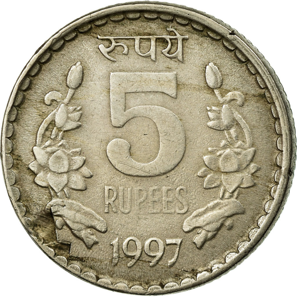 Moneta, REPUBBLICA DELL’INDIA, 5 Rupees, 1997, BB, Rame-nichel, KM:154.2