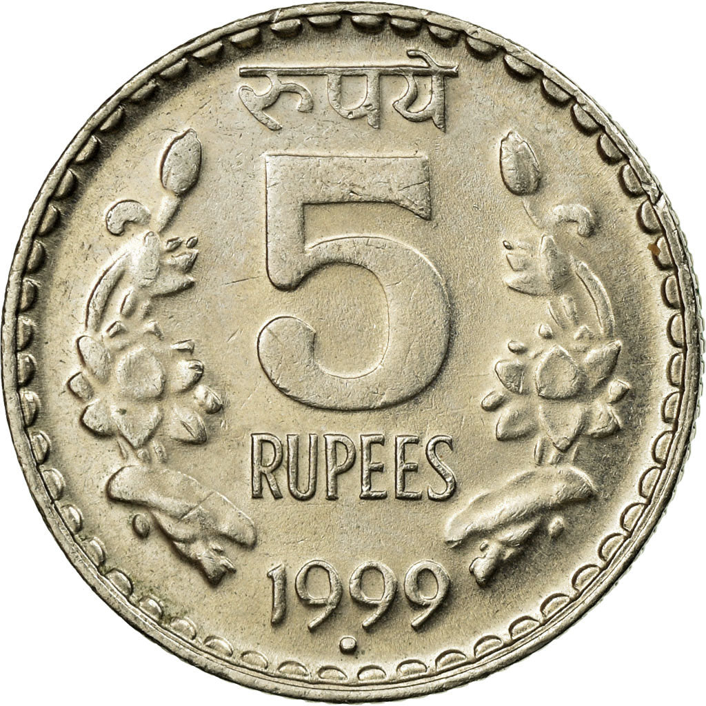 Coin, INDIA-REPUBLIC, 5 Rupees, 1999, EF(40-45), Copper-nickel, KM:154.2