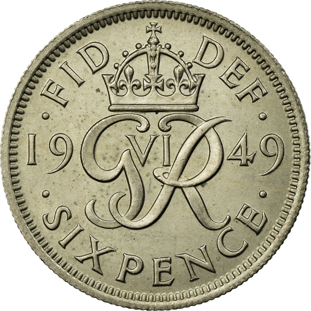 Coin, Great Britain, George VI, 6 Pence, 1949, AU(55-58), Copper-nickel, KM:875