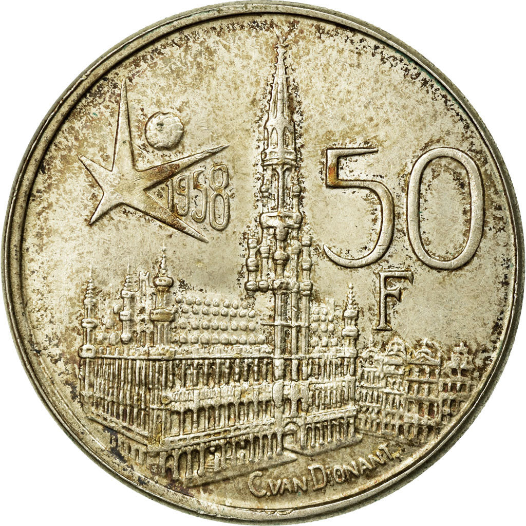 Coin, Belgium, 50 Francs, 50 Frank, 1958, Brussels, EF(40-45), Silver, KM:151.1