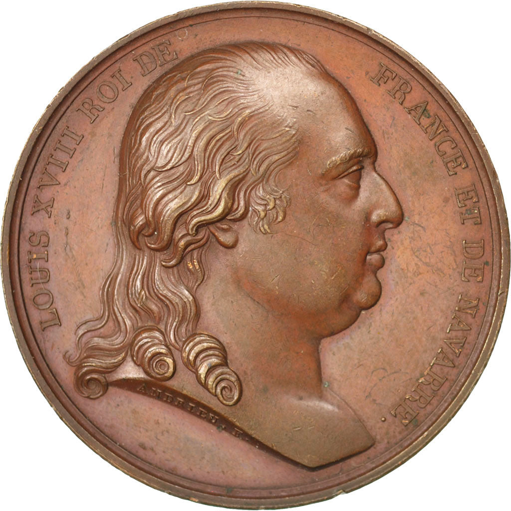 FRANCE, Politics, Society, War, Louis XVIII, Medal, AU(55-58), Andrieu, Copper,.