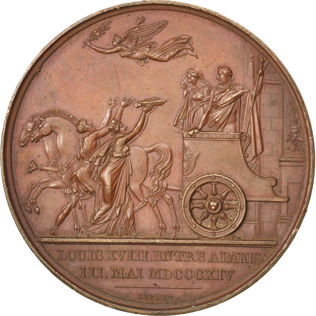 FRANCE, Politics, Society, War, Louis XVIII, Medal, AU(55-58), Andrieu, Copper,.