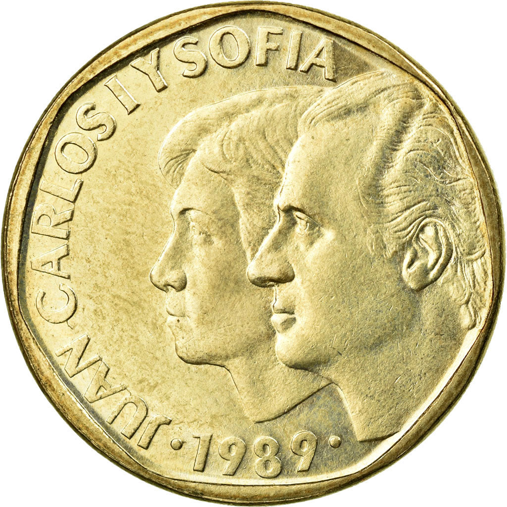 Moneta, Hiszpania, Juan Carlos I, 500 Pesetas, 1989, AU(55-58), Aluminium-Brąz