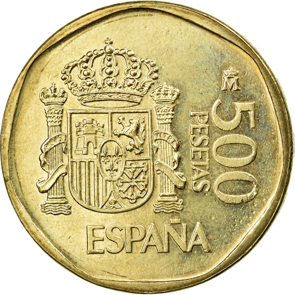 Moneta, Hiszpania, Juan Carlos I, 500 Pesetas, 1989, AU(55-58), Aluminium-Brąz