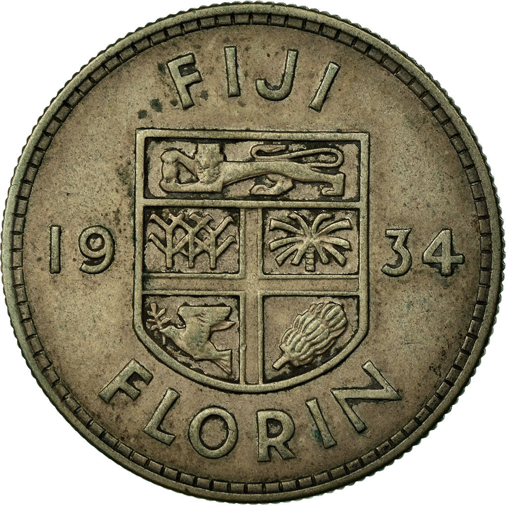 Coin, Fiji, George V, Florin, 1934, EF(40-45), Silver, KM:5