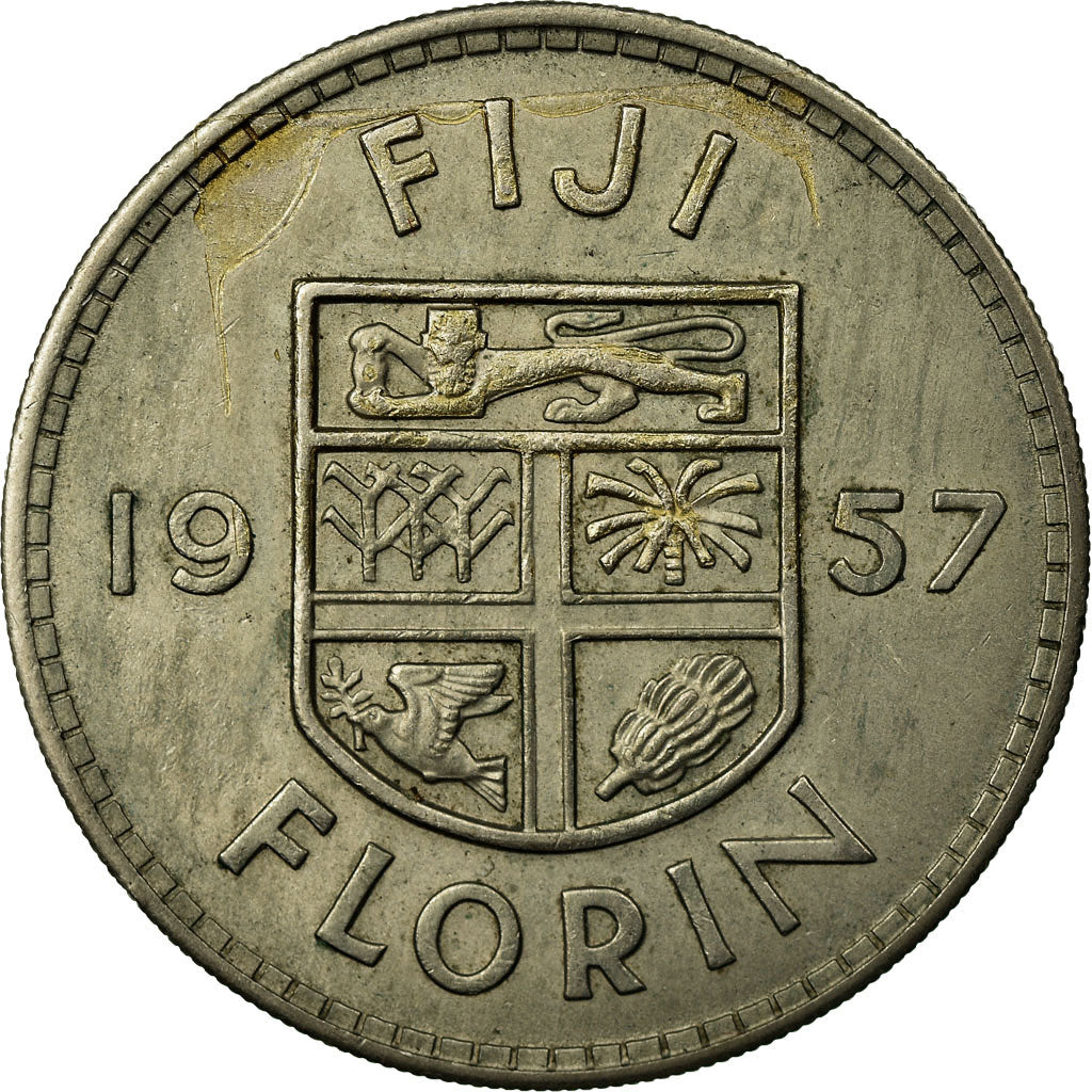 Moneda, Fiji, Elizabeth II, Florin, 1957, MBC, Cobre - níquel, KM:24
