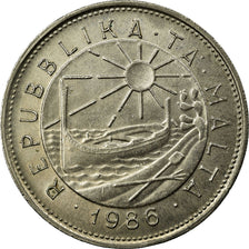 Coin, Malta, 25 Cents, 1986, EF(40-45), Copper-nickel, KM:80