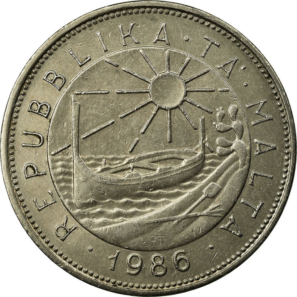 Coin, Malta, 50 Cents, 1986, EF(40-45), Copper-nickel, KM:81
