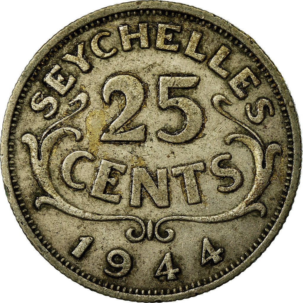 Coin, Seychelles, 25 Cents, 1944, EF(40-45), Silver, KM:2