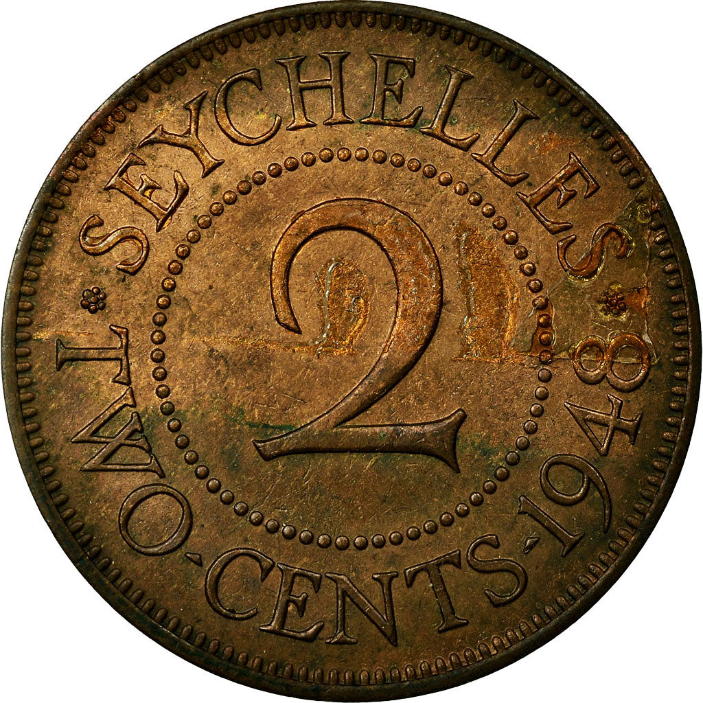 Coin, Seychelles, 2 Cents, 1948, EF(40-45), Bronze, KM:6