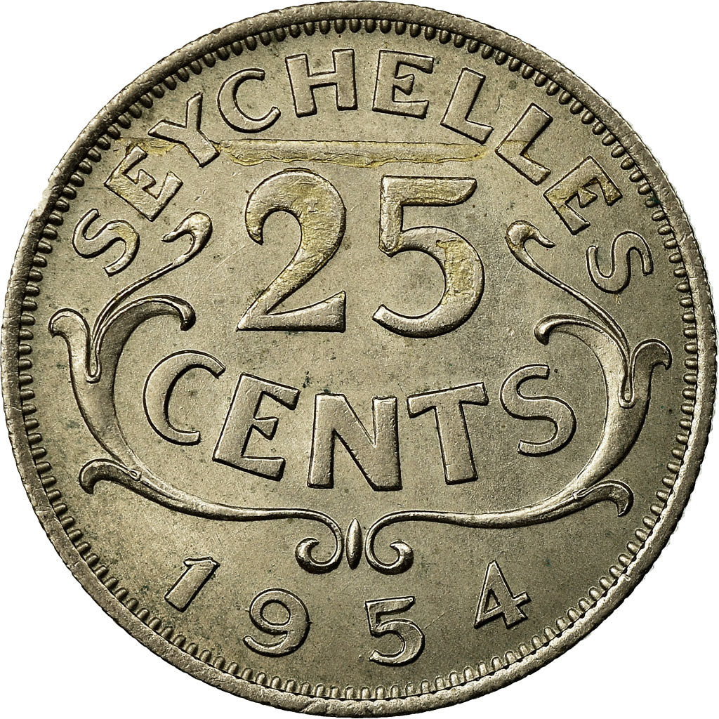 Coin, Seychelles, 25 Cents, 1954, EF(40-45), Copper-nickel, KM:11