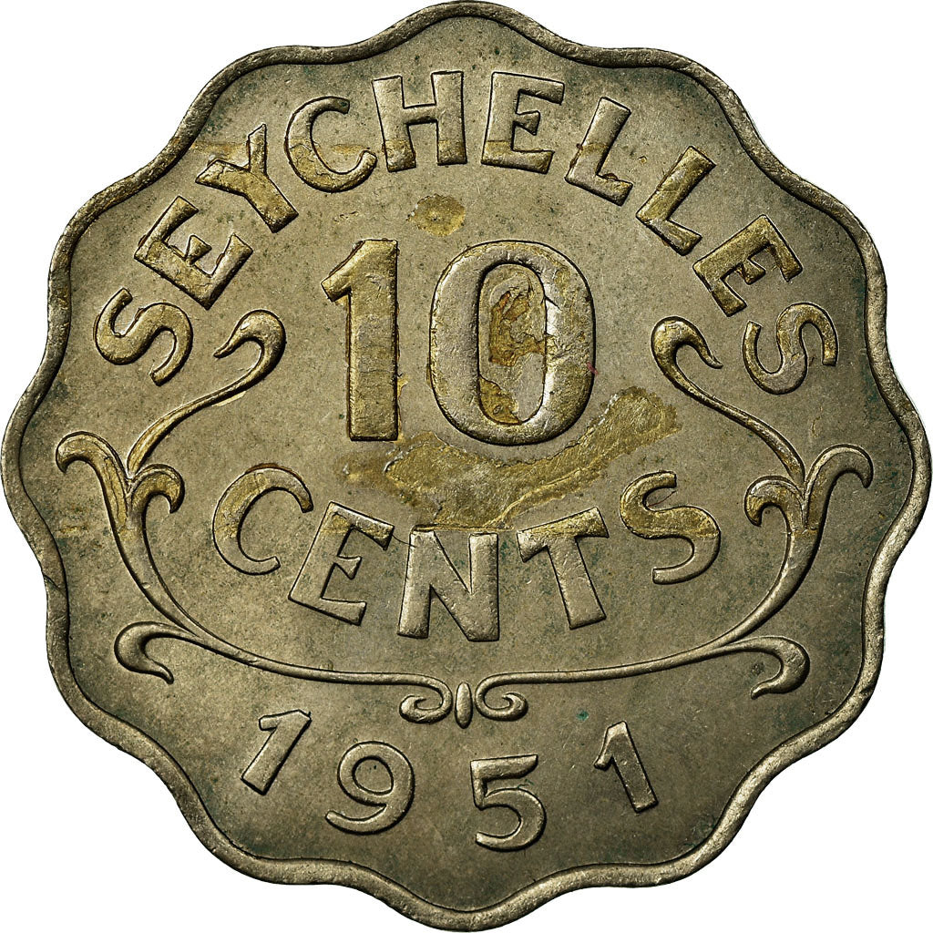 Coin, Seychelles, 10 Cents, 1951, EF(40-45), Copper-nickel, KM:8