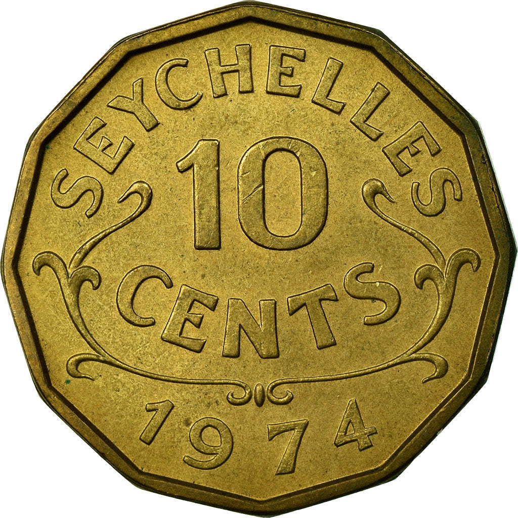 Coin, Seychelles, 10 Cents, 1974, EF(40-45), Nickel-brass, KM:10