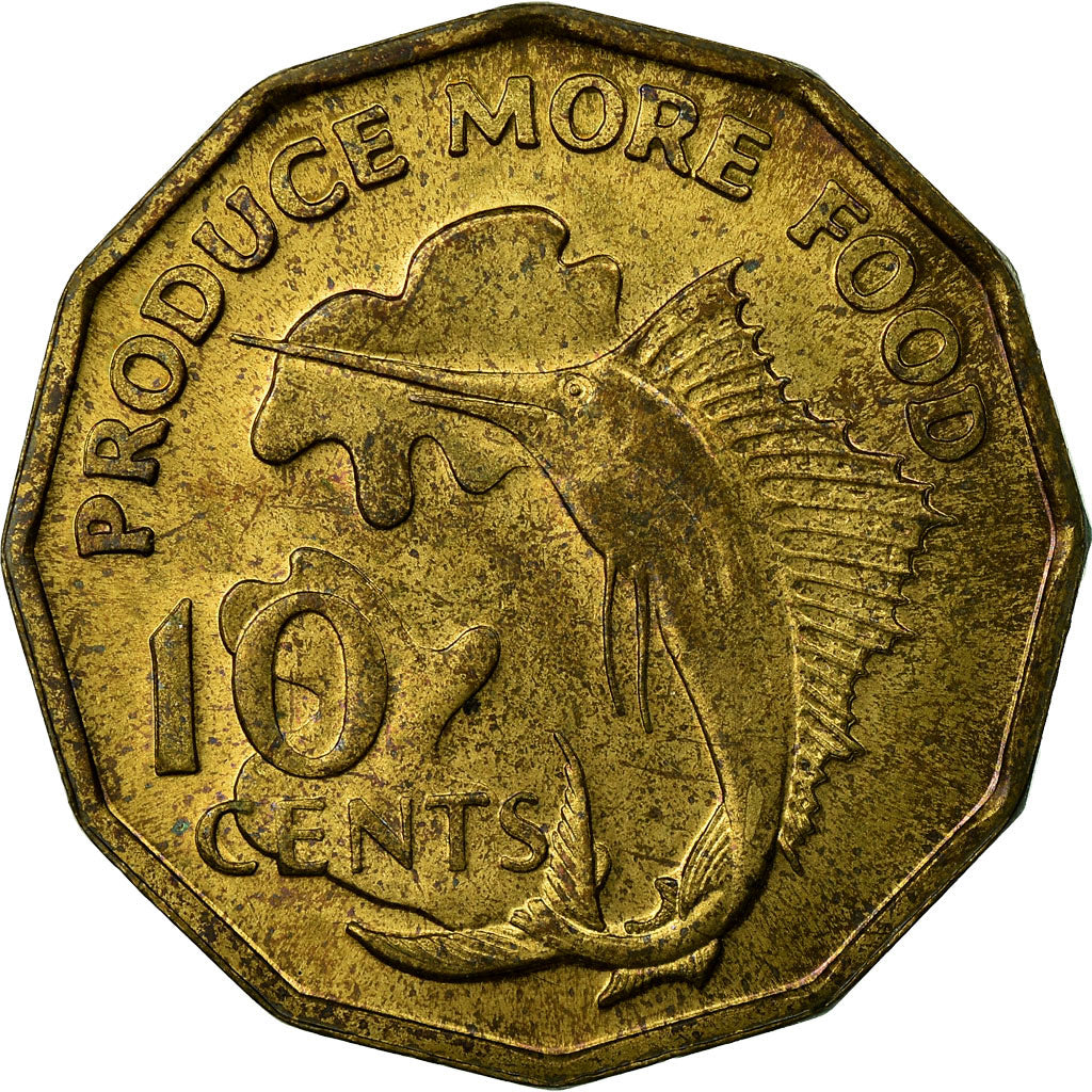 Coin, Seychelles, 10 Cents, 1977, British Royal Mint, EF(40-45), Nickel-brass