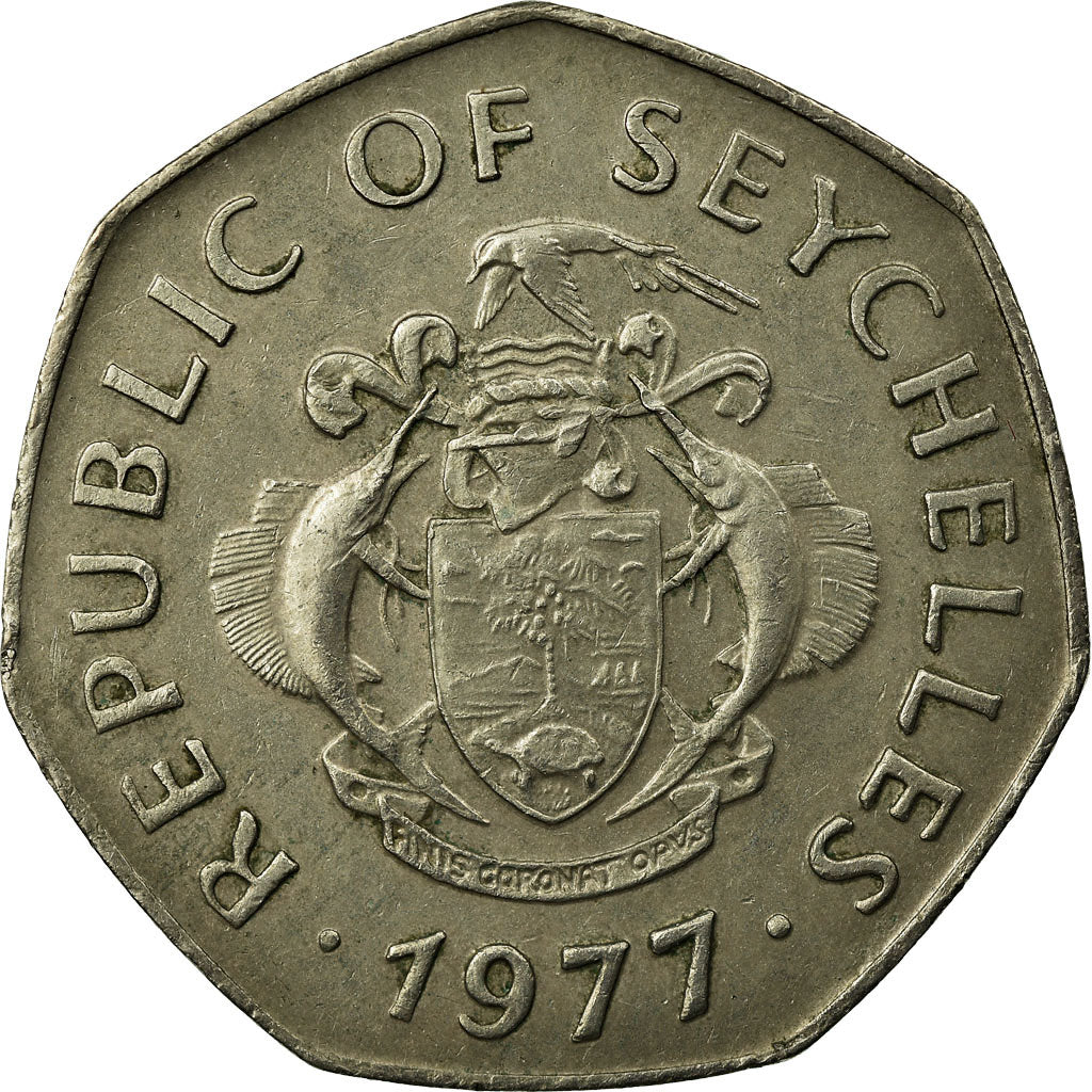 Coin, Seychelles, 5 Rupees, 1977, British Royal Mint, EF(40-45), Copper-nickel