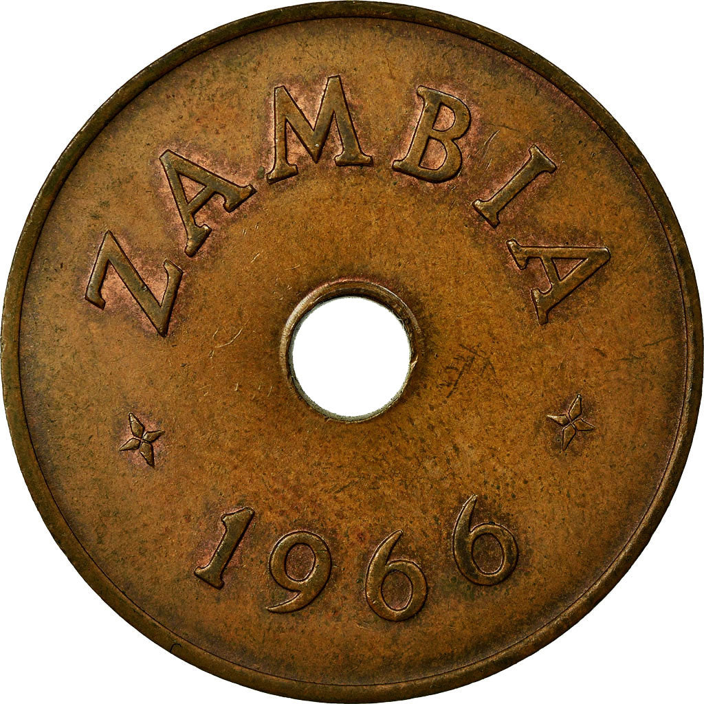Coin, Zambia, Penny, 1966, British Royal Mint, EF(40-45), Bronze, KM:5
