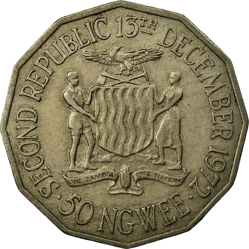 Coin, Zambia, 50 Ngwee, 1972, British Royal Mint, EF(40-45), Copper-nickel