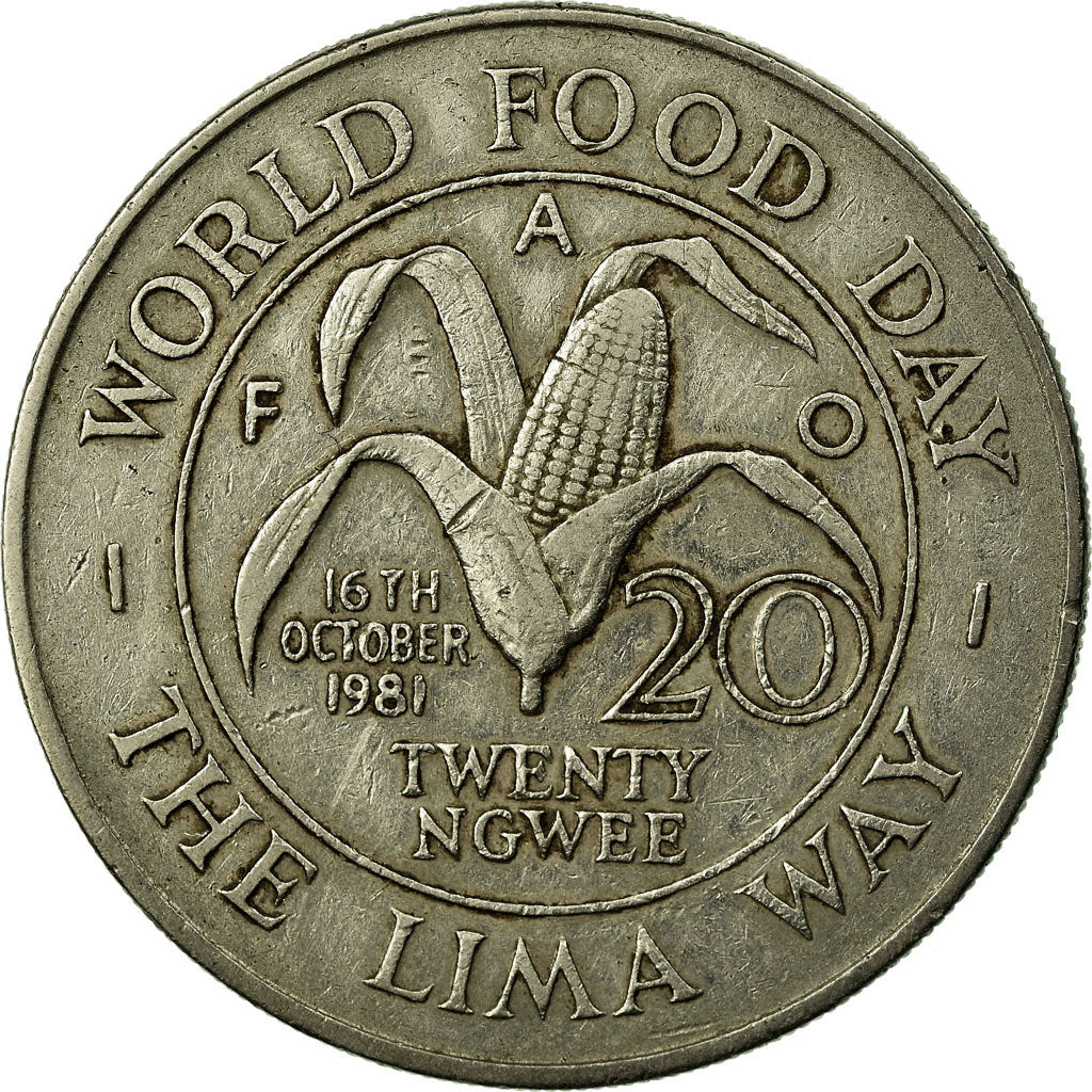 Coin, Zambia, 20 Ngwee, 1981, EF(40-45), Copper-nickel, KM:22
