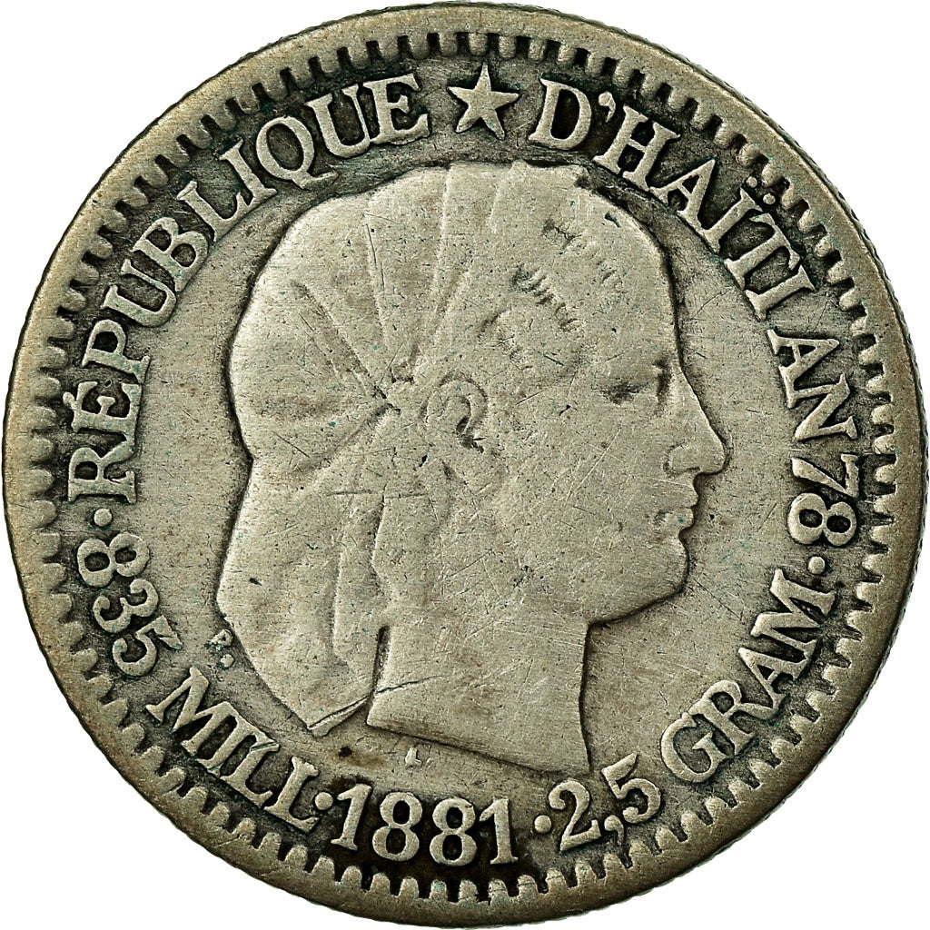 Coin, Haiti, 10 Centimes, 1881, VF(30-35), Silver, KM:44