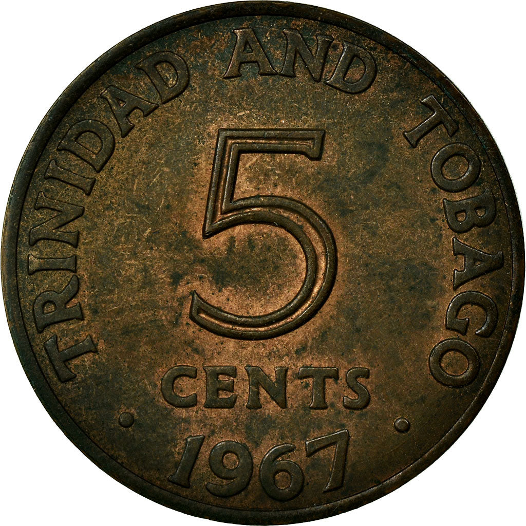 Munten, TRINIDAD & TOBAGO, 5 Cents, 1967, Franklin Mint, ZF, Bronze, KM:2