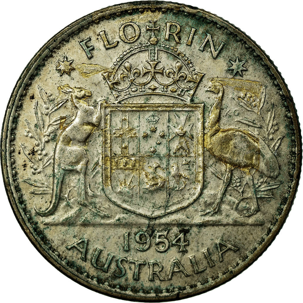 Moeda, Austrália, Elizabeth II, Florin, 1954, Melbourne, EF(40-45), Prata