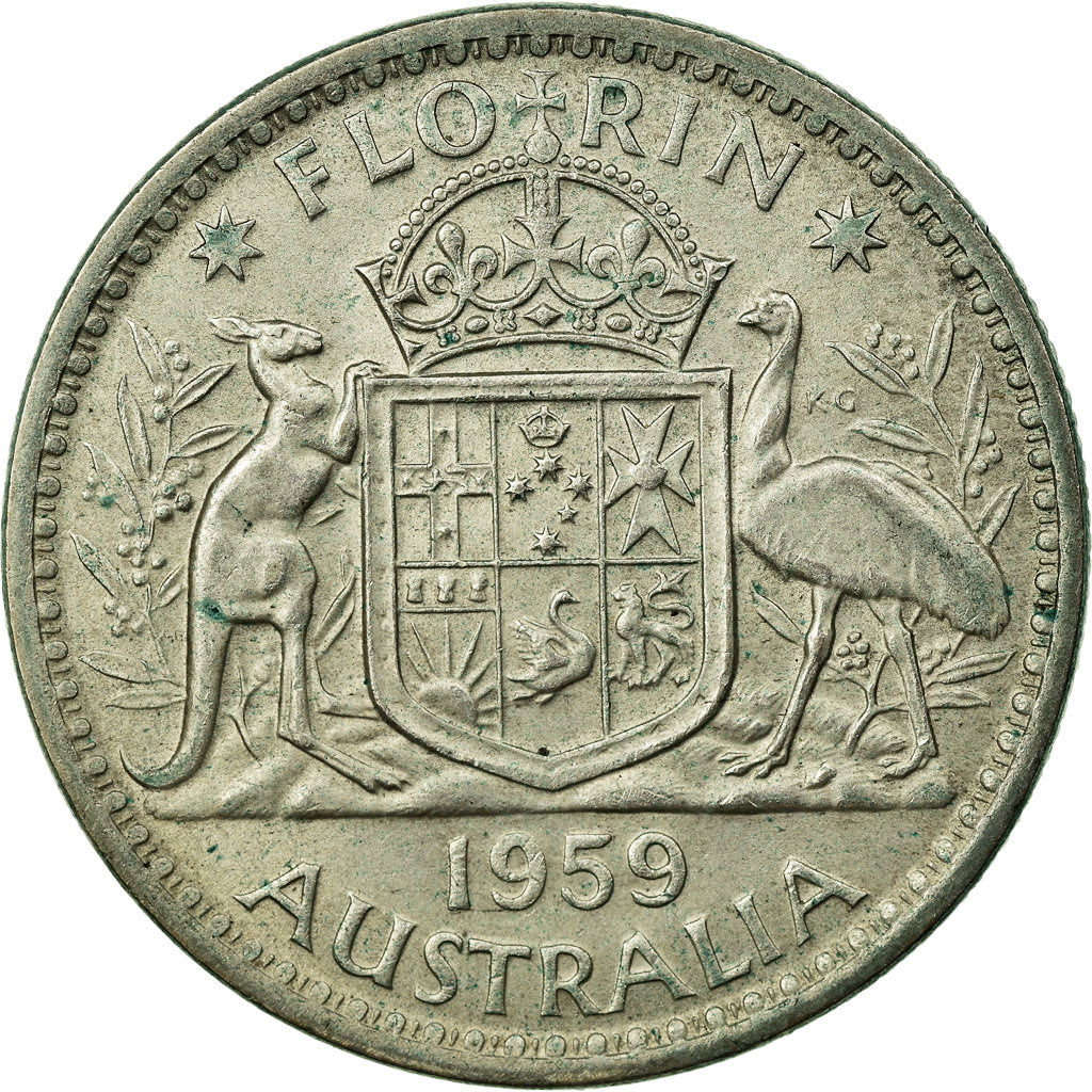 Coin, Australia, Elizabeth II, Florin, 1959, Melbourne, EF(40-45), Silver, KM:60