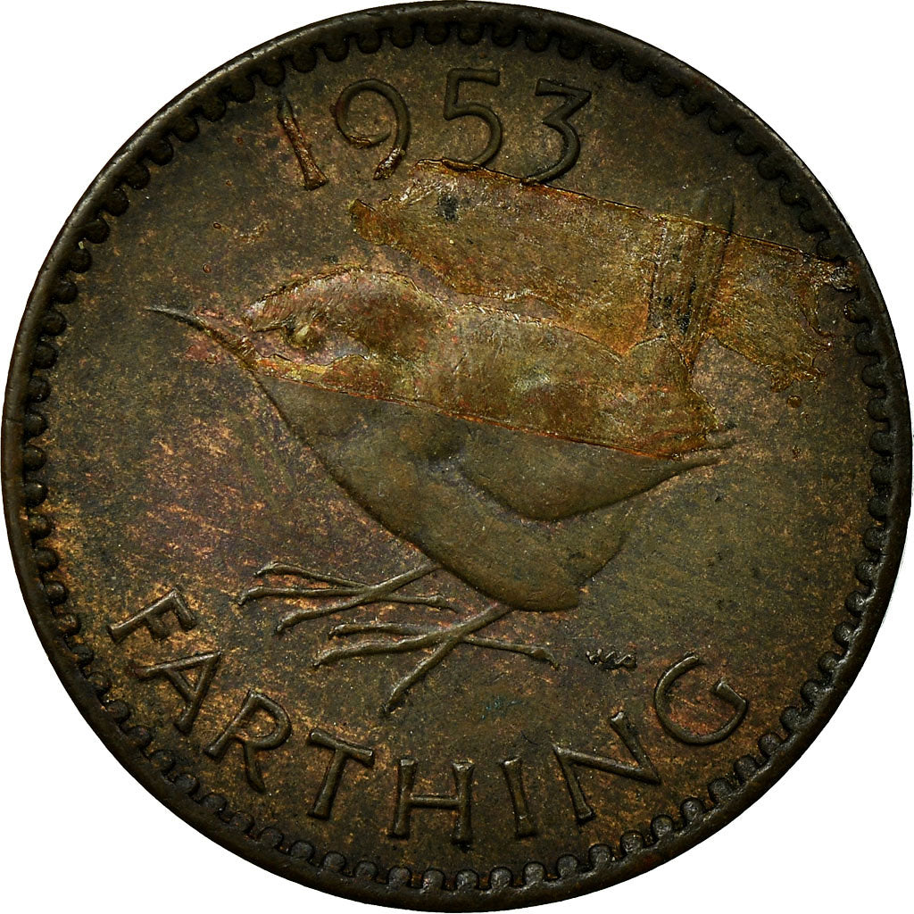 Coin, Great Britain, Elizabeth II, Farthing, 1953, EF(40-45), Bronze, KM:881