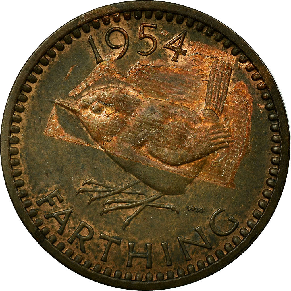Coin, Great Britain, Elizabeth II, Farthing, 1954, EF(40-45), Bronze, KM:895