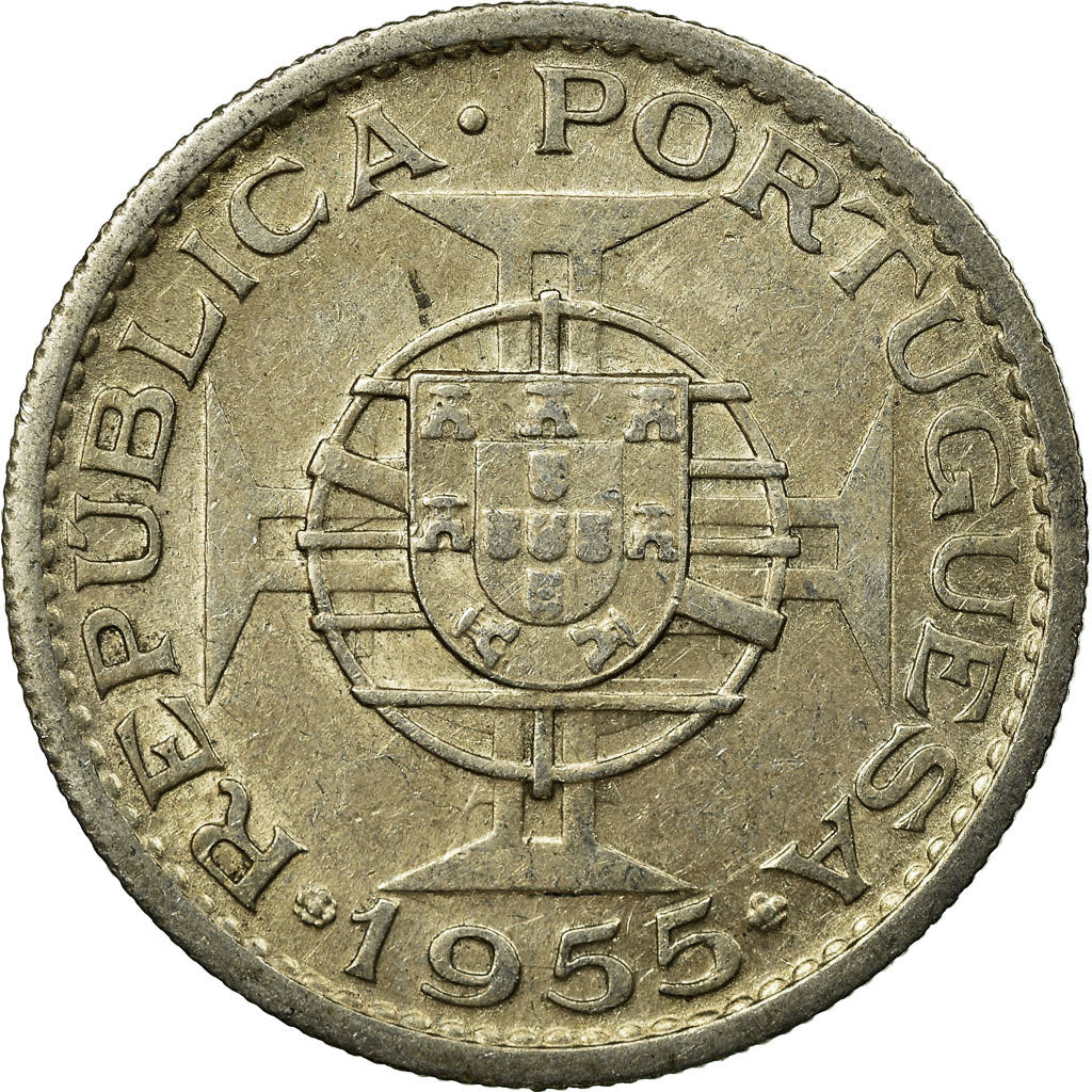 Moeda, Moçambique, 10 Escudos, 1955, EF(40-45), Prata, KM:79