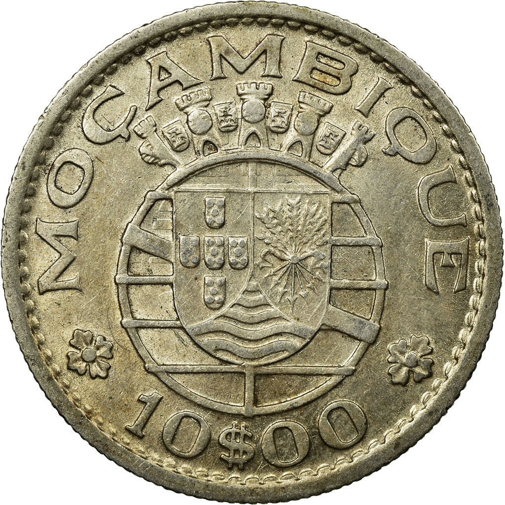 Moeda, Moçambique, 10 Escudos, 1955, EF(40-45), Prata, KM:79