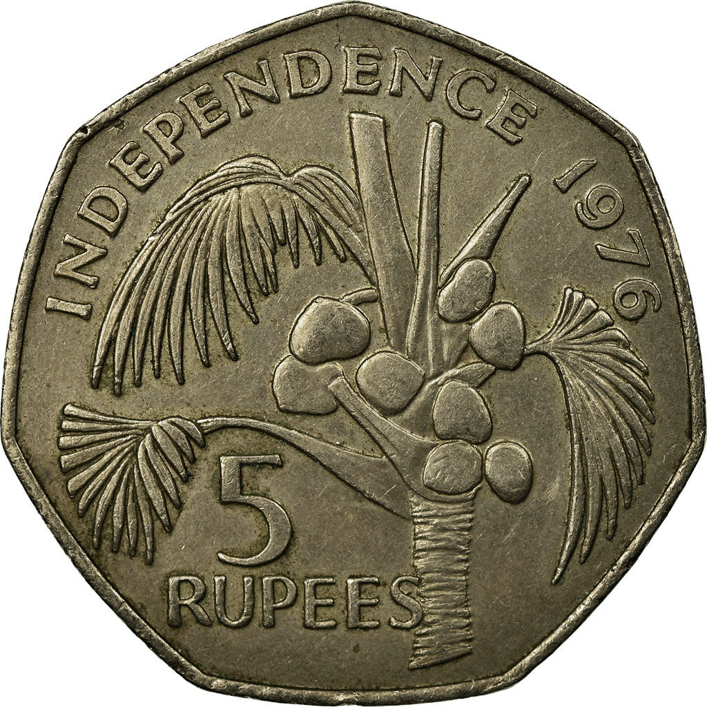 Coin, Seychelles, 5 Rupees, 1976, British Royal Mint, EF(40-45), Copper-nickel