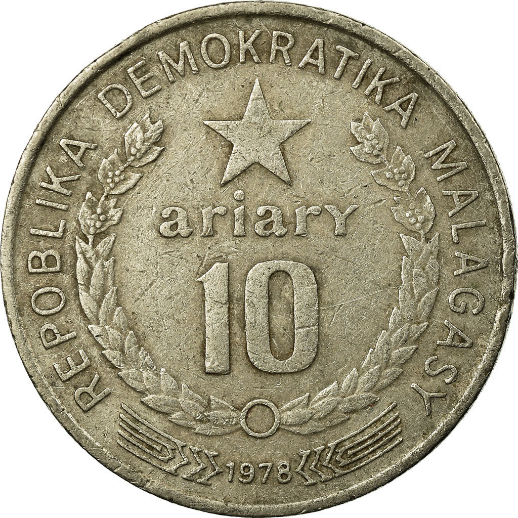 Coin, Madagascar, 10 Francs, 2 Ariary, 1978, Paris, EF(40-45), Aluminum-Bronze