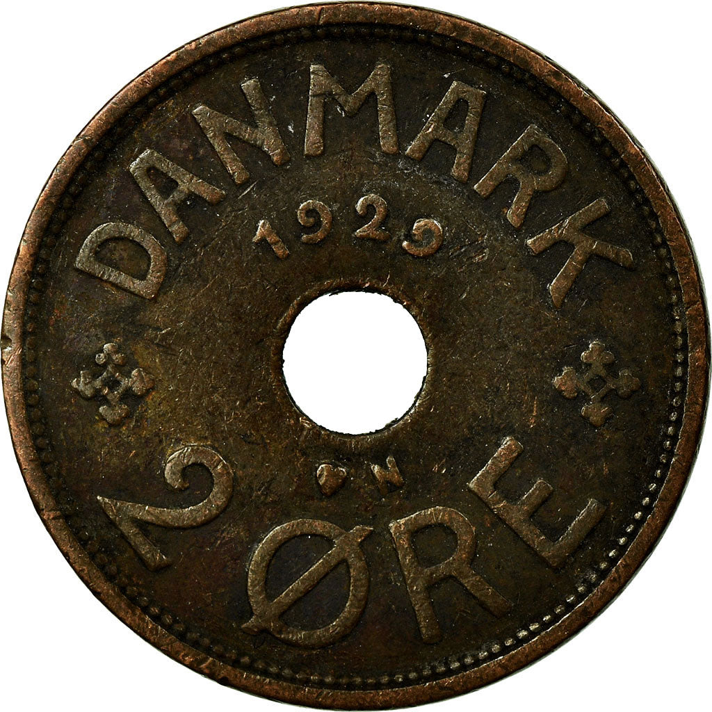 Munten, Denemarken, Christian X, 2 Öre, 1929, Copenhagen, ZF, Bronze, KM:827.2