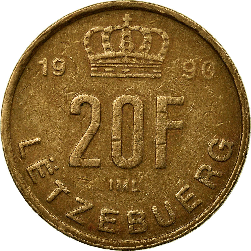 Moneta, Lussemburgo, Jean, 20 Francs, 1990, BB, Alluminio-bronzo, KM:67