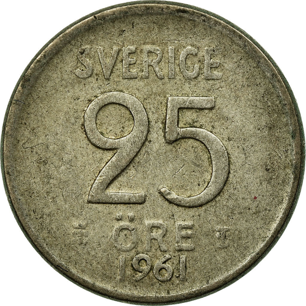 Coin, Sweden, Gustaf VI, 25 Öre, 1961, VF(30-35), Silver, KM:824
