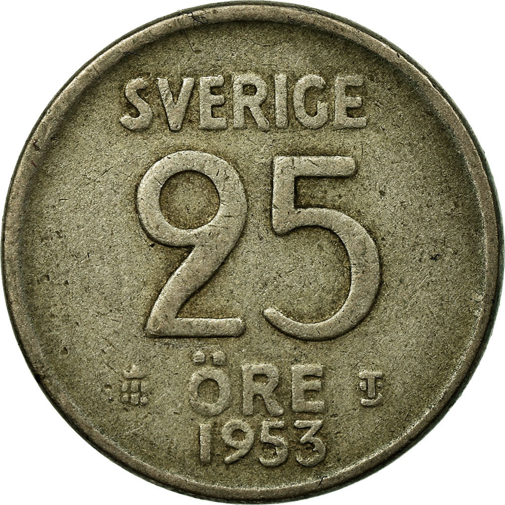 Coin, Sweden, Gustaf VI, 25 Öre, 1953, VF(30-35), Silver, KM:824