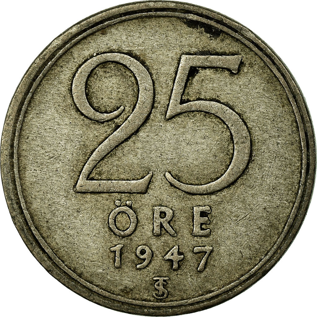 Coin, Sweden, Gustaf V, 25 Öre, 1947, VF(30-35), Nickel-Bronze, KM:798